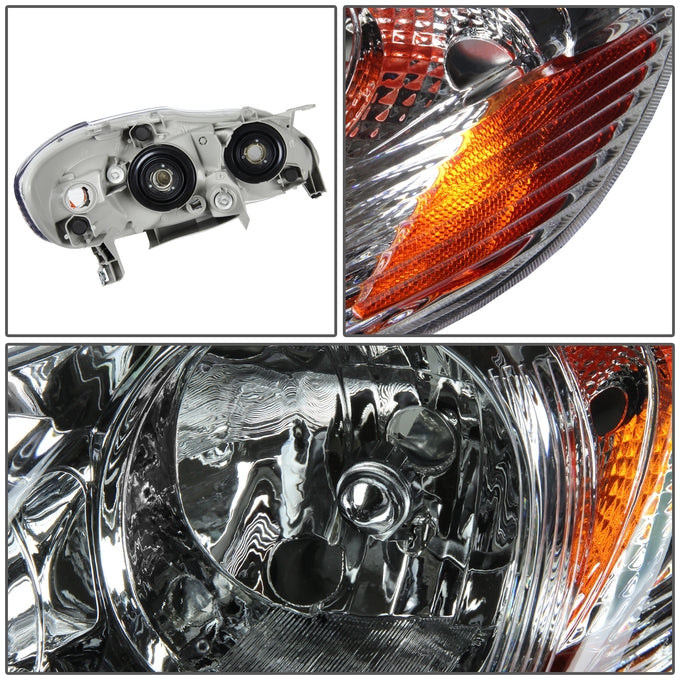 D-Motoring - Headlights - Chrome Housing - Amber Corner - Plug-n-Play - Pair - 03-08 Toyota Corolla - 2