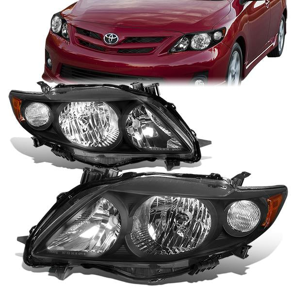 09-10 Toyota Corolla Headlights - Black Housing - Amber Corner - Plug-n-Play - Pair