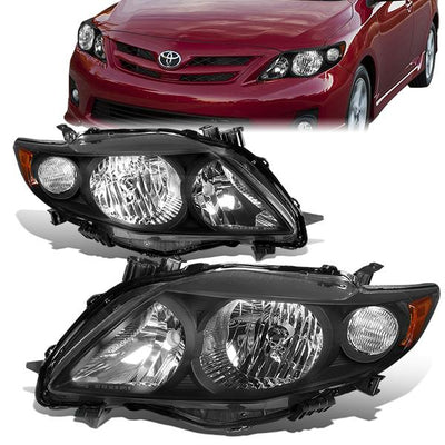 09-10 Toyota Corolla Headlights - Black Housing - Amber Corner - Plug-n-Play - Pair