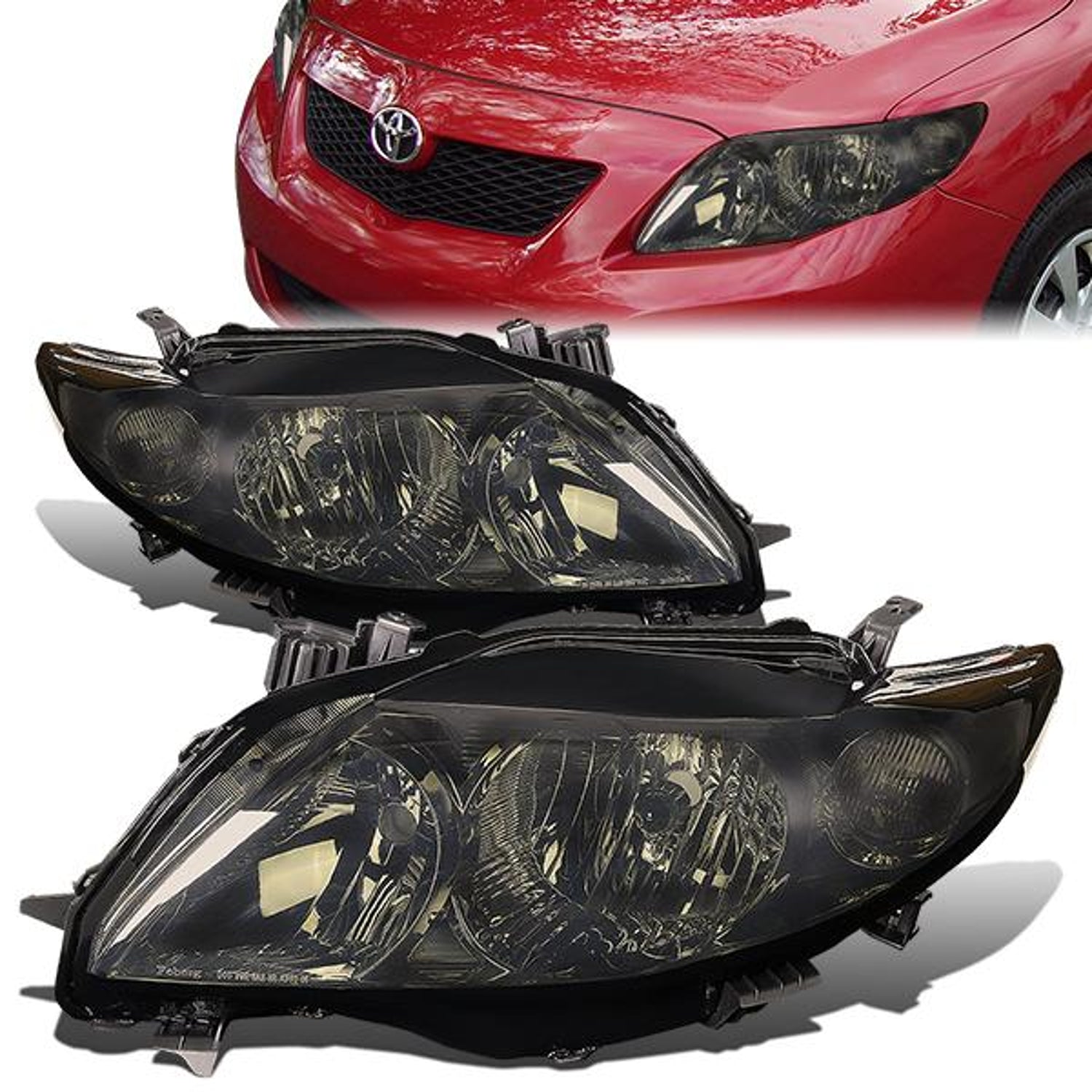 09-10 Toyota Corolla Headlights - Smoked Housing - Amber Corner - Plug-n-Play - Pair