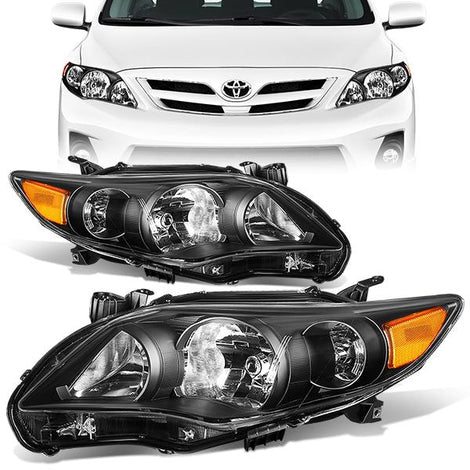 11-13 Toyota Corolla Headlights - Black Housing - Amber Corner - Plug-n-Play - Pair