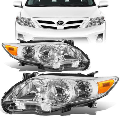 11-13 Toyota Corolla Headlights - Chrome Housing - Amber Corner - Plug-n-Play - Pair