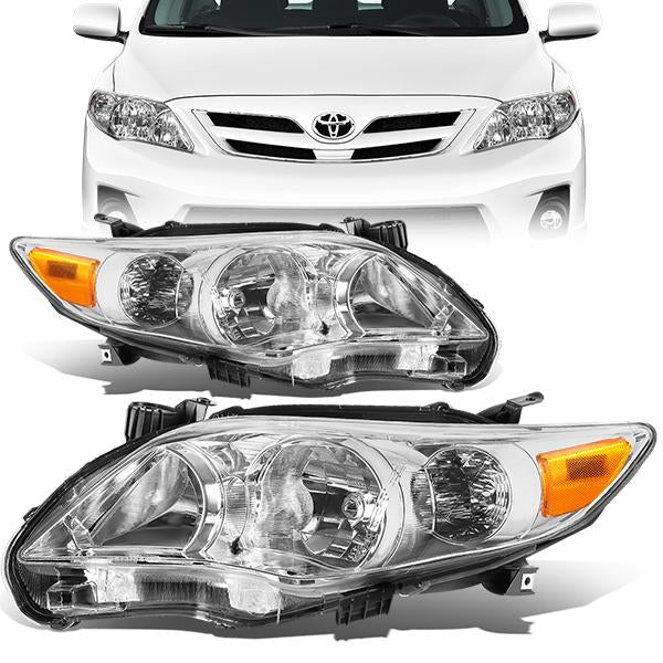 11-13 Toyota Corolla Headlights - Chrome Housing - Amber Corner - Plug-n-Play - Pair