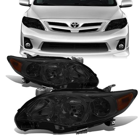 11-13 Toyota Corolla Headlights - Smoked Housing - Amber Corner - Plug-n-Play - Pair