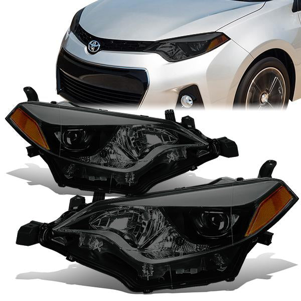 14-16 Toyota Corolla Headlights - Smoked Housing - Amber Corner - Projector - Plug-n-Play - Pair