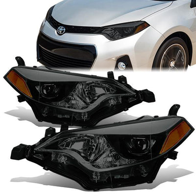 14-16 Toyota Corolla Headlights - Smoked Housing - Amber Corner - Projector - Plug-n-Play - Pair