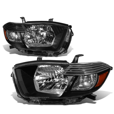 08-10 Toyota Highlander Headlights - Black Housing - Amber Corner - Plug-n-Play - Pair