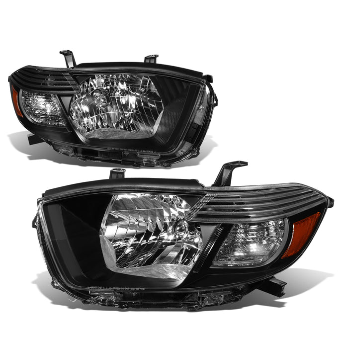 08-10 Toyota Highlander Headlights - Black Housing - Amber Corner - Plug-n-Play - Pair