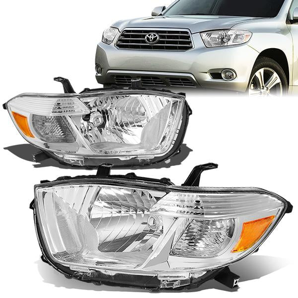 08-10 Toyota Highlander Headlights - Chrome Housing - Amber Corner - Plug-n-Play - Pair