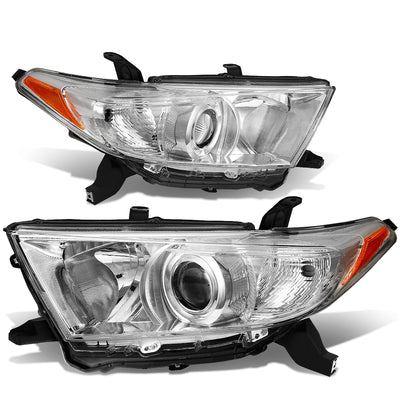 D-Motoring - Headlights - Chrome Housing - Amber Corner - Projector - Plug-n-Play - Pair - 11-13 Toyota Highlander - 1