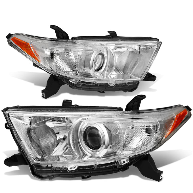 D-Motoring - Headlights - Chrome Housing - Amber Corner - Projector - Plug-n-Play - Pair - 11-13 Toyota Highlander - 1