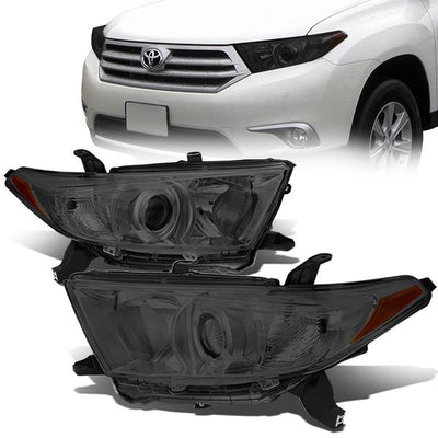 11-13 Toyota Highlander Headlights - Smoked Housing - Amber Corner - Projector - Plug-n-Play - Pair