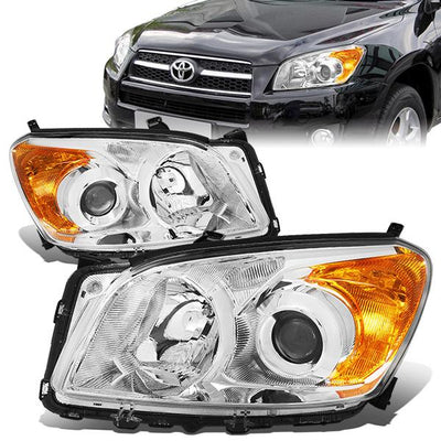 09-12 Toyota Rav4 Headlights - Chrome Housing - Amber Corner - Projector - Plug-n-Play - Pair