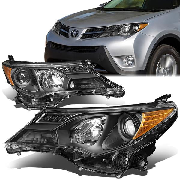 13-15 Toyota Rav4 Headlights - Black Housing - Amber Corner - Projector - Plug-n-Play - Pair