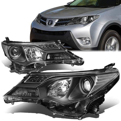 13-15 Toyota Rav4 Headlights - Black Housing - Clear Corner - Projector - Plug-n-Play - Pair