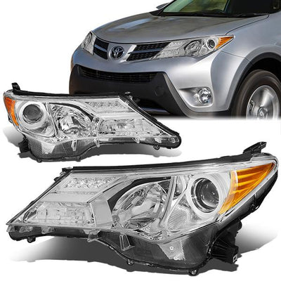 13-15 Toyota Rav4 Headlights - Chrome Housing - Amber Corner - Projector - Plug-n-Play - Pair
