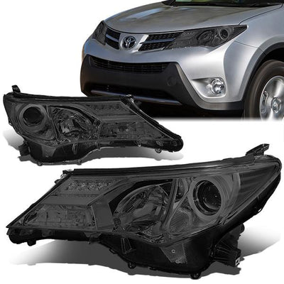 13-15 Toyota Rav4 Headlights - Smoked Housing - Clear Corner - Projector - Plug-n-Play - Pair