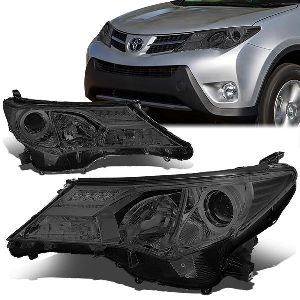 13-15 Toyota Rav4 Headlights - Smoked Housing - Clear Corner - Projector - Plug-n-Play - Pair