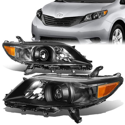 11-17 Toyota Sienna Headlights - Black Housing - Amber Corner - Plug-n-Play - Pair