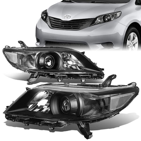11-17 Toyota Sienna Headlights - Black Housing - Plug-n-Play - Pair