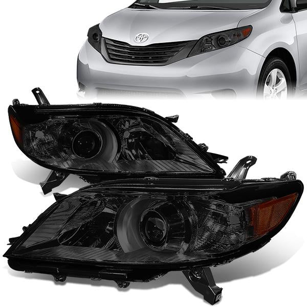11-17 Toyota Sienna Headlights - Smoked Housing - Amber Corner - Plug-n-Play - Pair