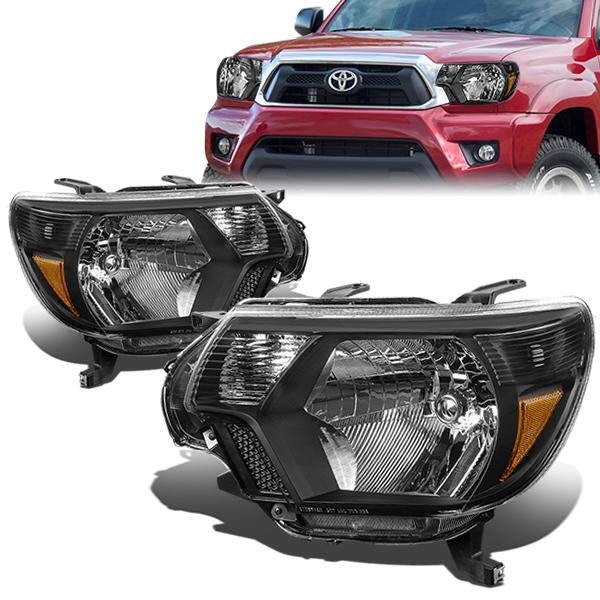 12-15 Toyota Tacoma Headlights - Black Housing - Amber Corner - Plug-n-Play - Pair