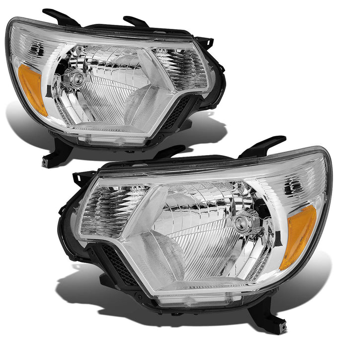 D-Motoring - Headlights - Chrome Housing - Amber Corner - Plug-n-Play - Pair - 12-15 Toyota Tacoma - 1