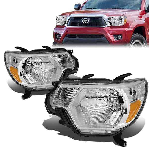 12-15 Toyota Tacoma Headlights - Chrome Housing - Amber Corner - Plug-n-Play - Pair