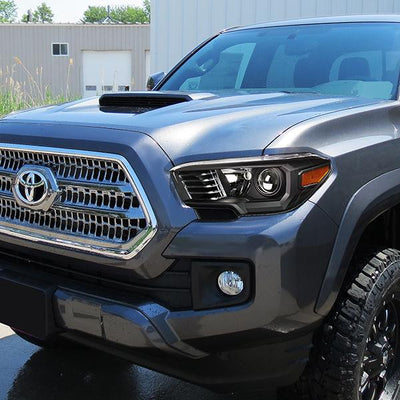 16-18 Toyota Tacoma Headlights - Black Hosuing - Clear Lens - Amber Corner - Projector - Plug-n-Play - Pair - 7