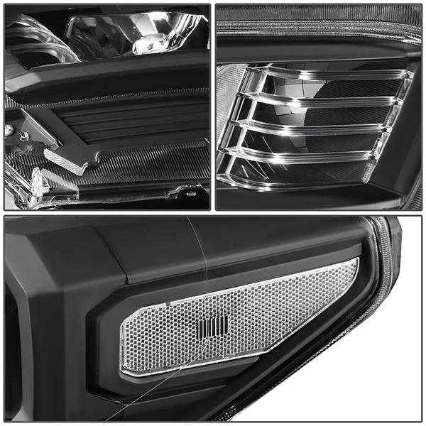 16-18 Toyota Tacoma Headlights - Black Hosuing - Clear Lens - Clear Corner - Projector - Plug-n-Play - Pair - 4