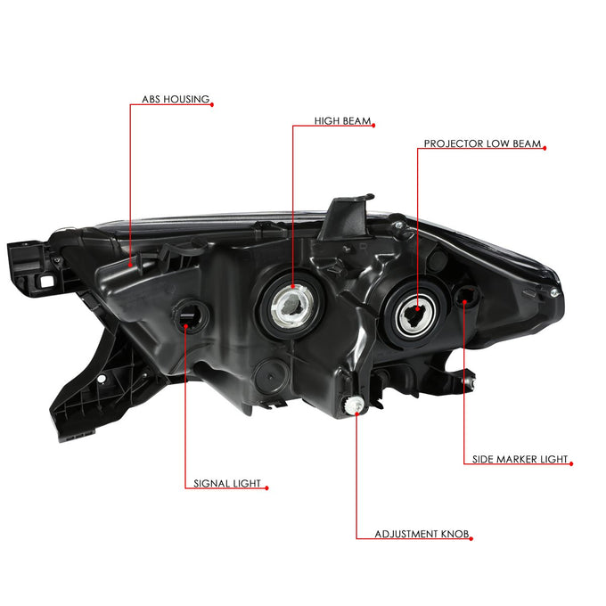 16-18 Toyota Tacoma Headlights - Black Hosuing - Clear Lens - Clear Corner - Projector - Plug-n-Play - Pair - 6