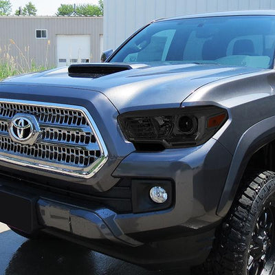 16-18 Toyota Tacoma Headlights - Smoked Hosuing - Smoked Lens - Amber Corner - Projector - Plug-n-Play - Pair - 7