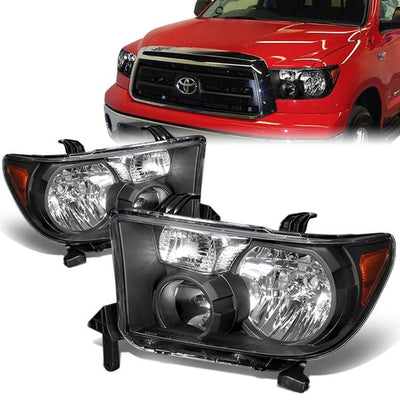 07-16 Toyota Tundra Sequoia Headlights - Black Housing - Amber Corner - Plug-n-Play - Pair
