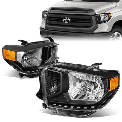 14-17 Toyota Tundra Headlights - Black Housing - Amber Corner - Plug-n-Play - Pair