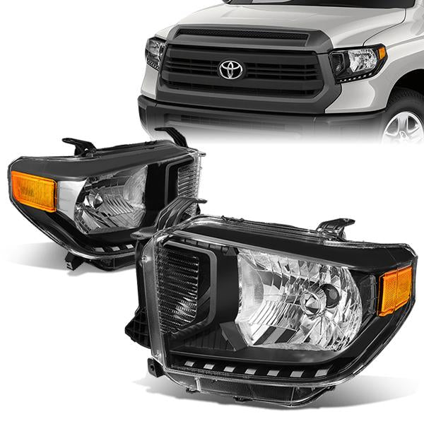 14-17 Toyota Tundra Headlights - Black Housing - Amber Corner - Plug-n-Play - Pair