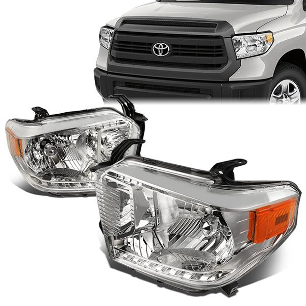 14-17 Toyota Tundra Headlights - Chrome Housing - Amber Corner - Plug-n-Play - Pair