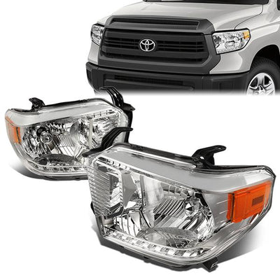 14-17 Toyota Tundra Headlights - Chrome Housing - Amber Corner - Plug-n-Play - Pair
