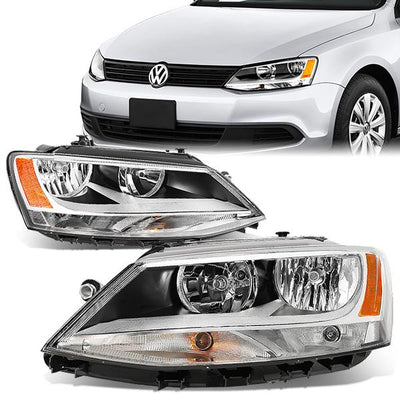 11-17 Volkswagen Jetta Headlights - Chrome Housing - Amber Corner - Plug-n-Play - Pair