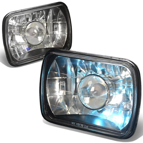 Nissan 7X6 H6014 Headlights - Black Housing - Projector - Plug-n-Play - Pair