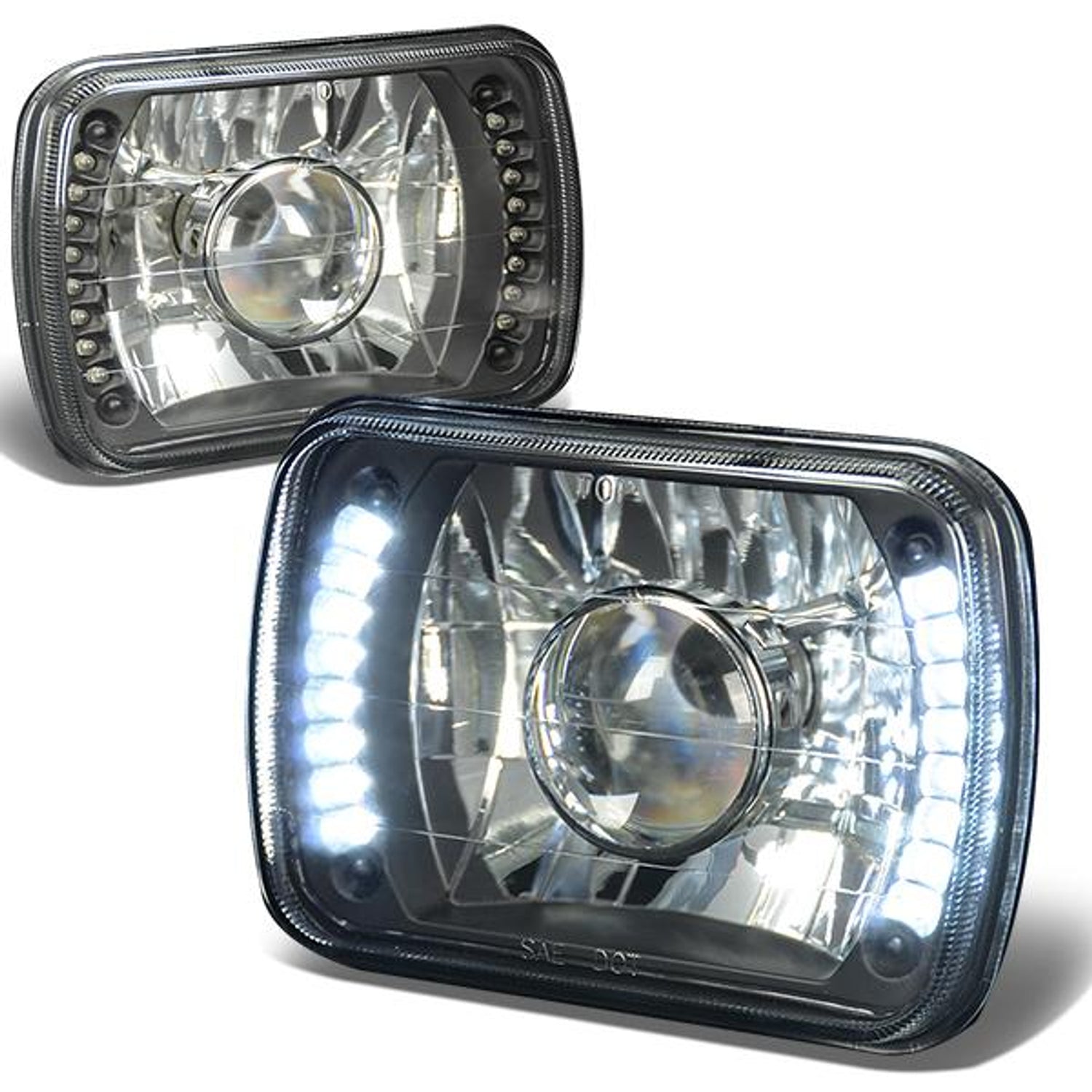 Nissan 7X6 H6014 Headlights - LED - Black Housing - Projector - Plug-n-Play - Pair