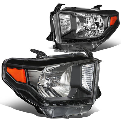 14-18 Toyota Tundra Headlights - Black Housing - Clear Lens - Amber Corner - Plug-n-Play - Pair
