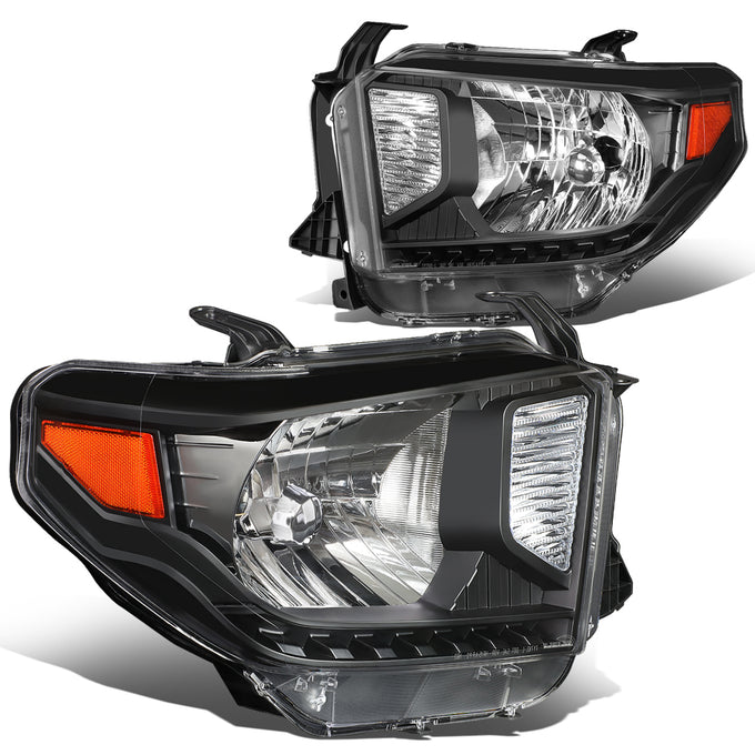 14-18 Toyota Tundra Headlights - Black Housing - Clear Lens - Amber Corner - Plug-n-Play - Pair