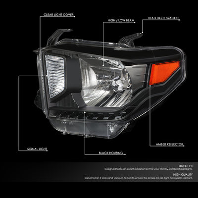 D-Motoring - 14-18 Toyota Tundra Headlights - Black Housing - Clear Lens - Amber Corner - Plug-n-Play - Pair - 2