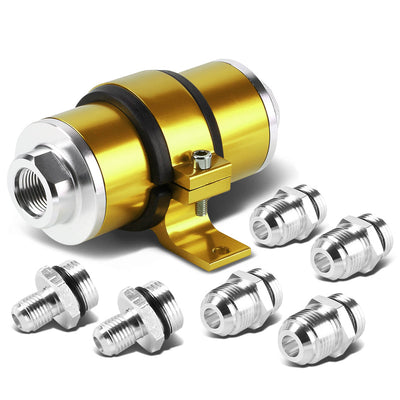 D-Motoring - Inline Fuel Filter - Cleanable / Washable - W / Mounting Bracket and Fittings - Aluminum - 7
