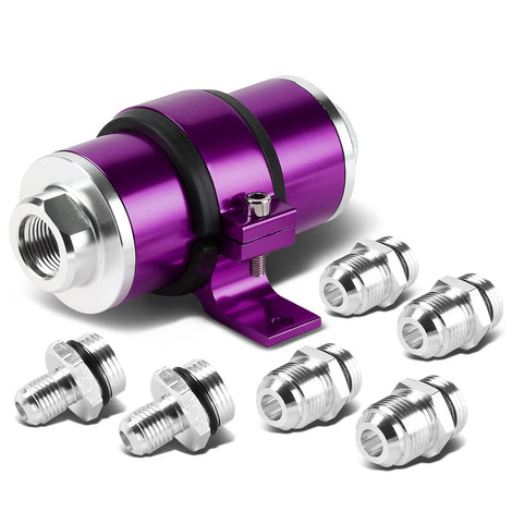 D-Motoring - Inline Fuel Filter - Cleanable / Washable - W / Mounting Bracket and Fittings - Aluminum - 1