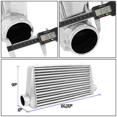 D-Motoring - UniversalIntercooler - 3 in. OD Inlet - 3 in. OD Outlet - 30.75 in. W X 12.75 in. H X 3 in. D - Aluminum - 6