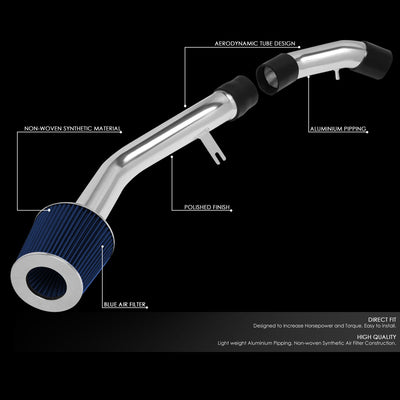 D-Motoring - Short Ram Air Intake System - 2.75 - Cone Stlye - Washable - Aluminum - 03-08 Hyundai Tiburon 2.0L L4 - 2