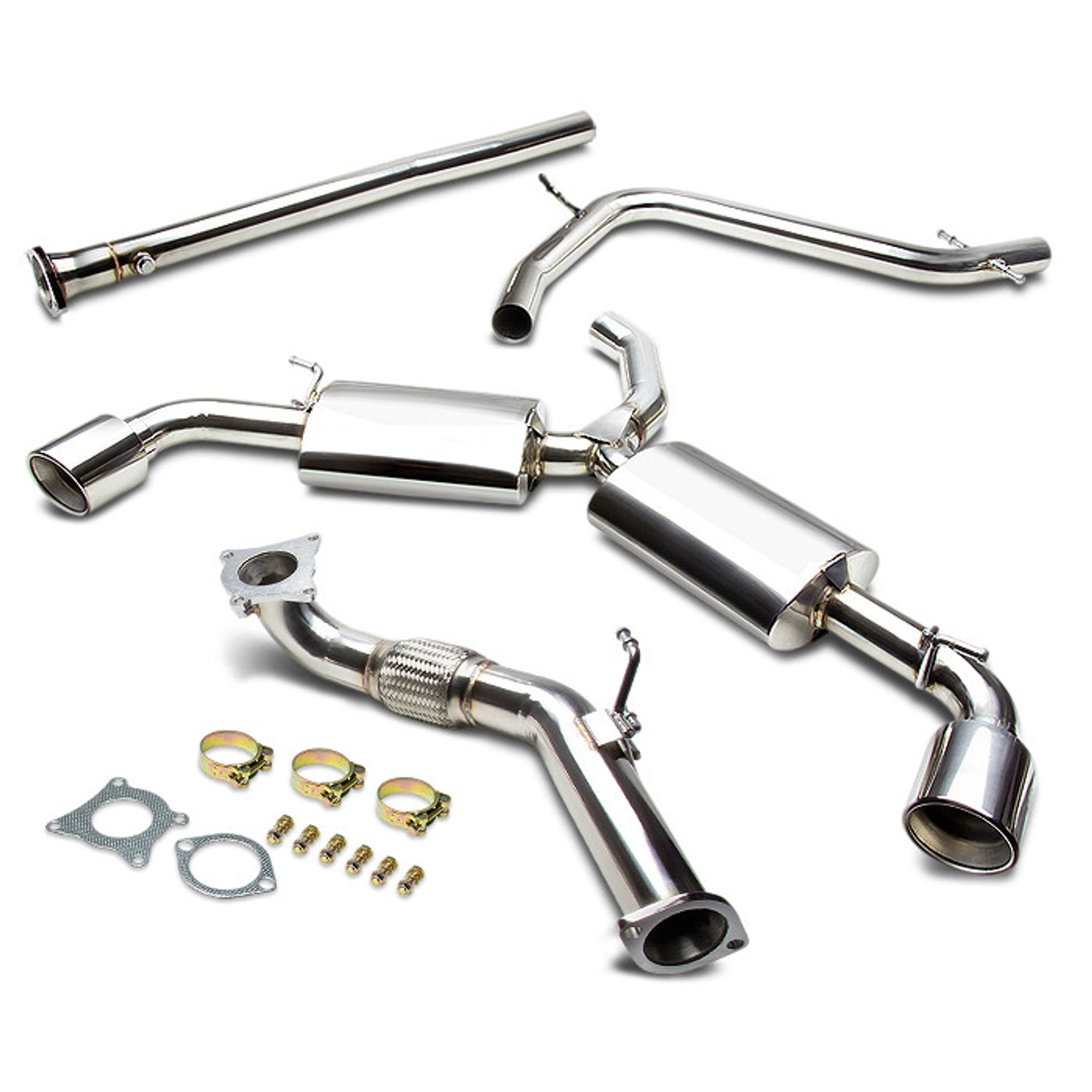 J2 - Cat Back Exhaust System - W/ 4 Dual Rolled Muffler Tips - Stainless Steel - 10-13 Golf GTI / MK6 2.0T J2 - 1