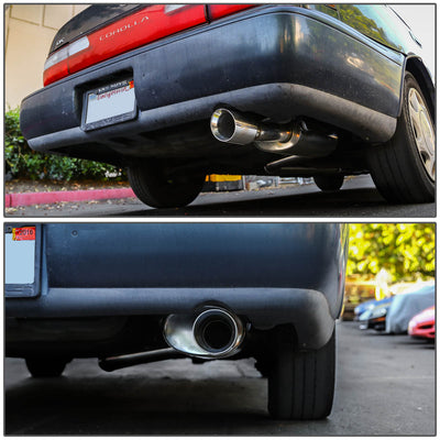 J2 - Cat Back Exhaust System - W/ 3.5 Rolled Muffler Tip - Stainless Steel - 93-97 Toyota Corolla E100 4A / 7A-Fe J2 - 7