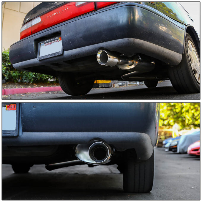J2 - Cat Back Exhaust System - W/ 3.5 Rolled Muffler Tip - Stainless Steel - 93-97 Toyota Corolla E100 4A / 7A-Fe J2 - 7